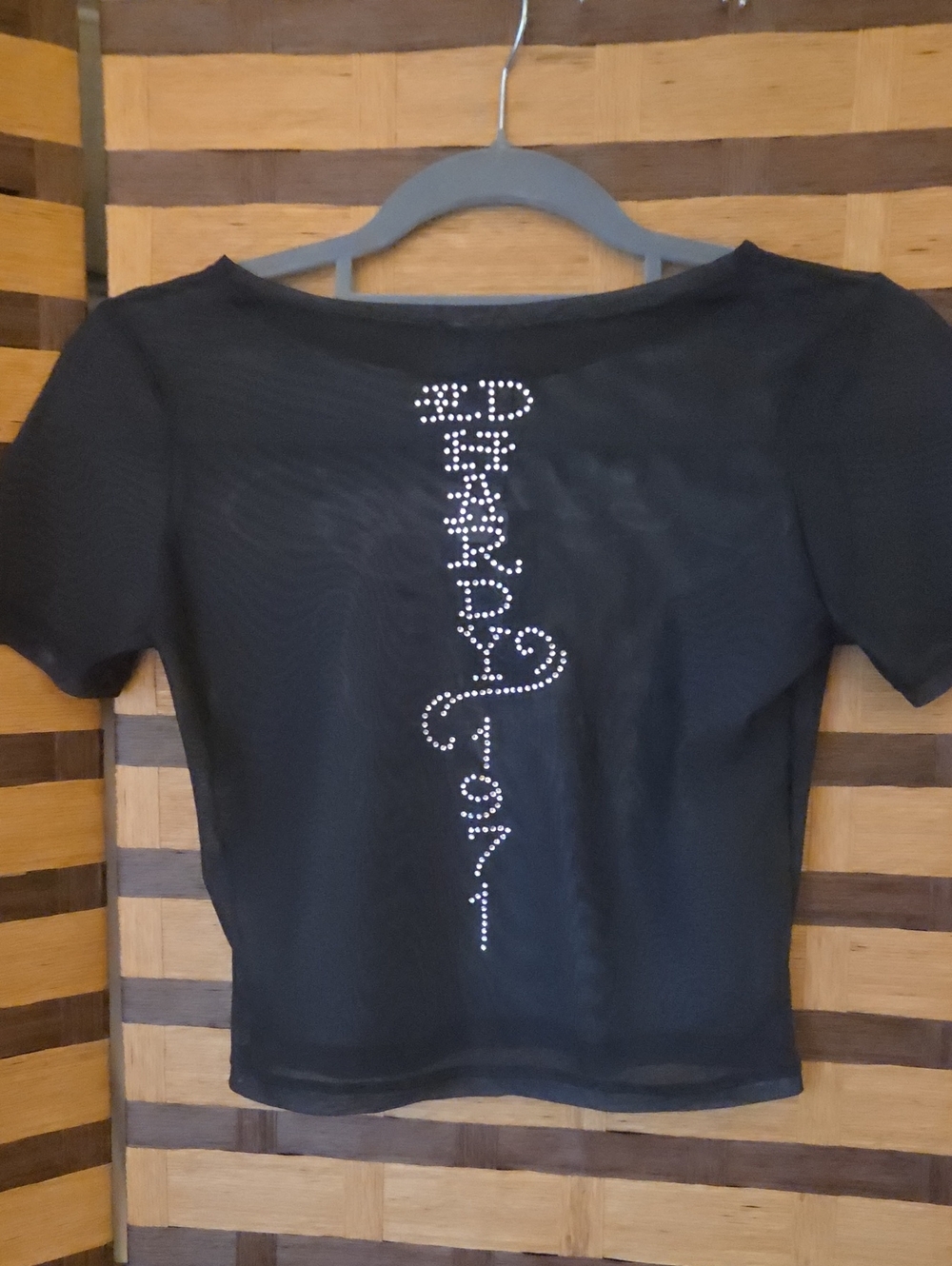 Nwt! Ed Hardy Semi Sheer Black Short Sleeve Rhinestone Script Top